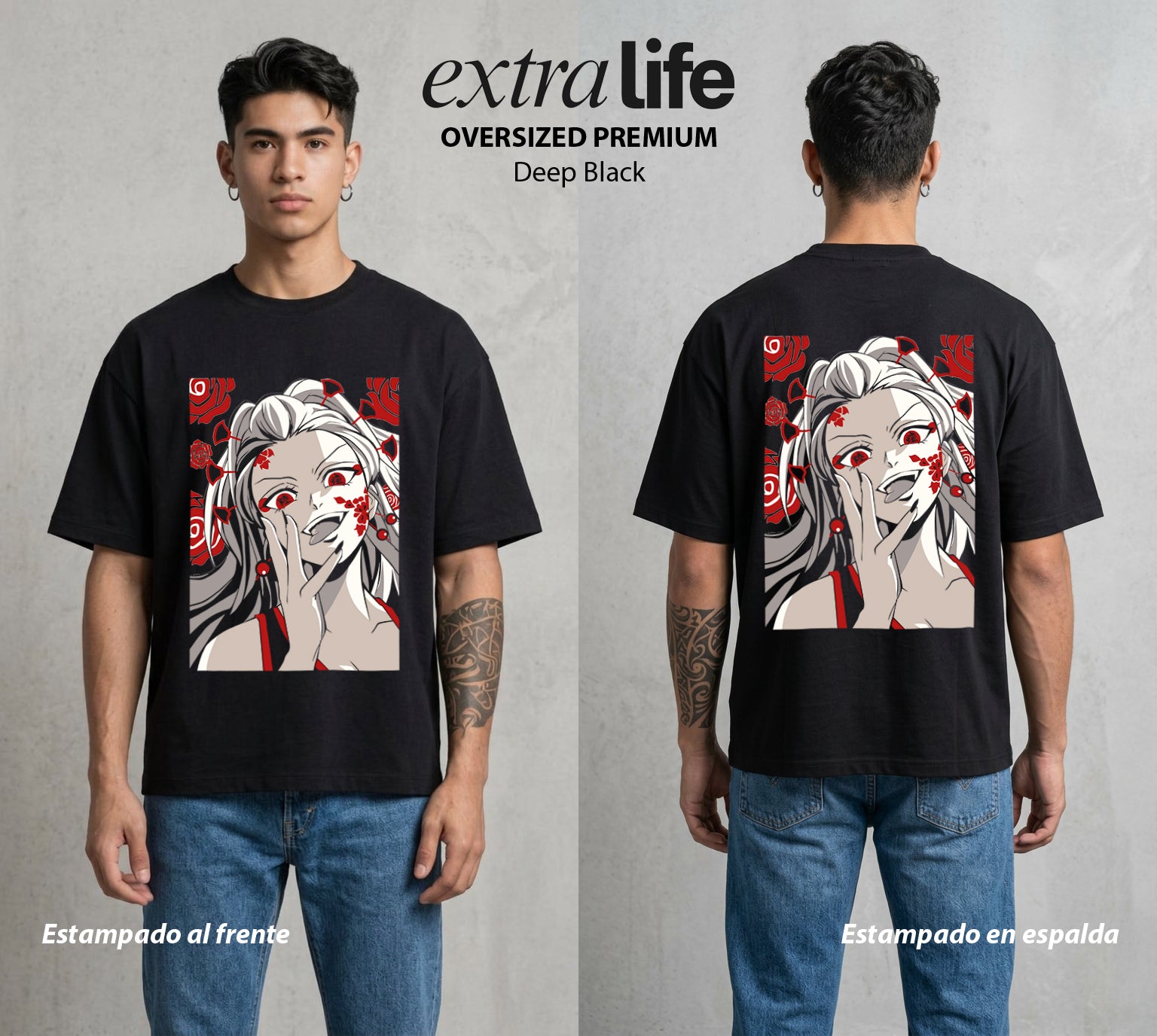 Cazadores de la Noche | Faja y Elegancia #00994 - Playera Oversized Premium | Deep Black - Foto en modelo