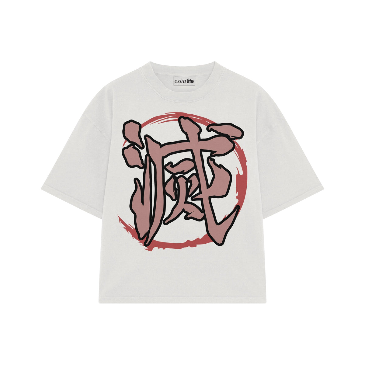 Playera streetwear premium de anime y gaming ExtraLife MX, corte oversized drop shoulder ligero y fresco en color Deep Black y Off-White, moda urbana mexicana de culto.