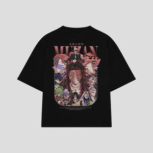 Playera streetwear premium de anime y gaming ExtraLife MX, corte boxy oversized drop shoulder heavyweight en color Deep Black y Off-White, moda urbana mexicana de culto.