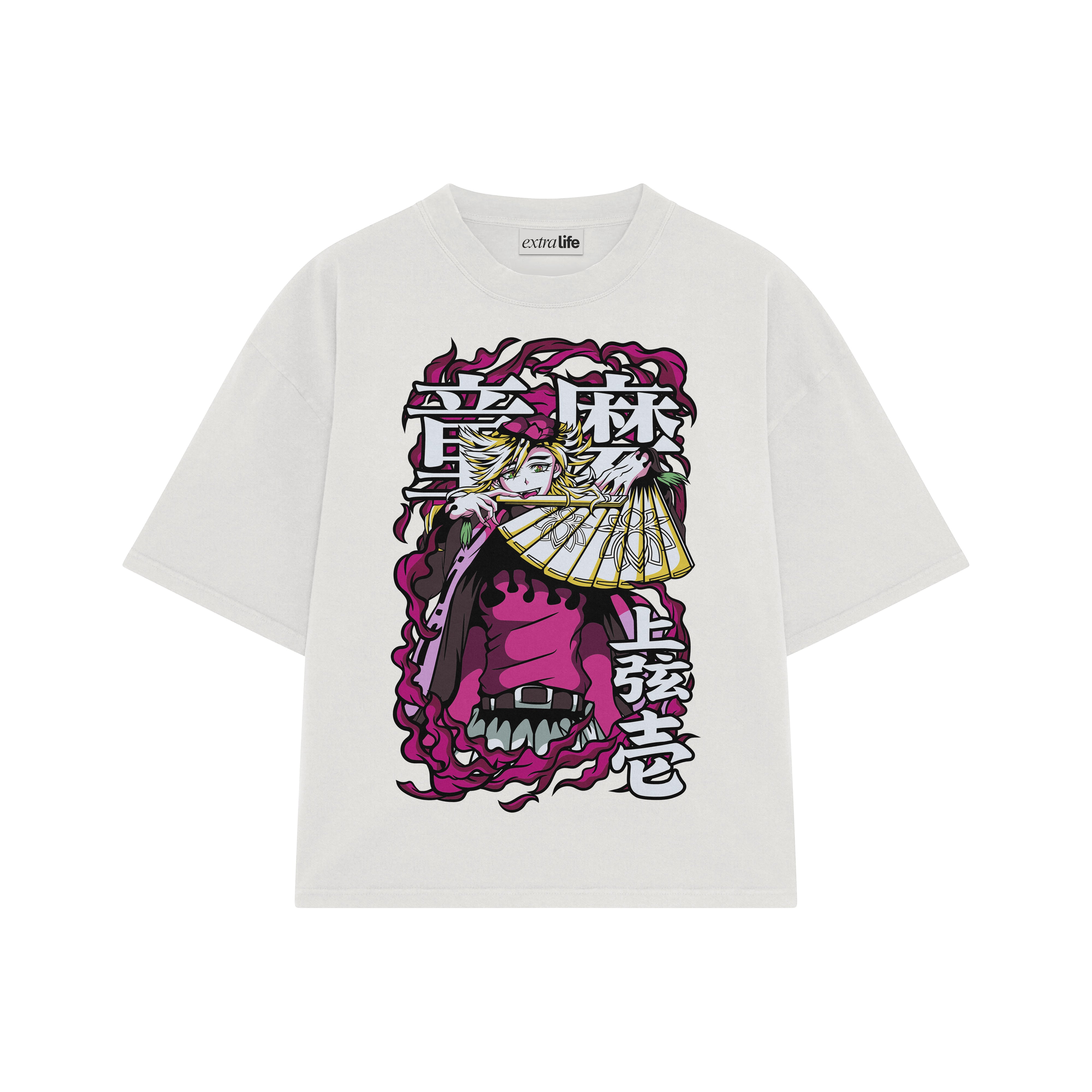 Playera streetwear premium de anime y gaming ExtraLife MX, corte boxy oversized drop shoulder heavyweight en color Deep Black y Off-White, moda urbana mexicana de culto.
