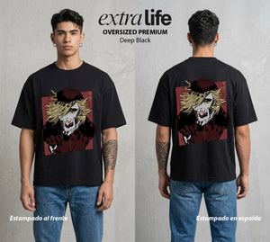 Cazadores de la Noche | El Culto del Paraiso #01002 - Playera Oversized Premium | Deep Black - Foto en modelo