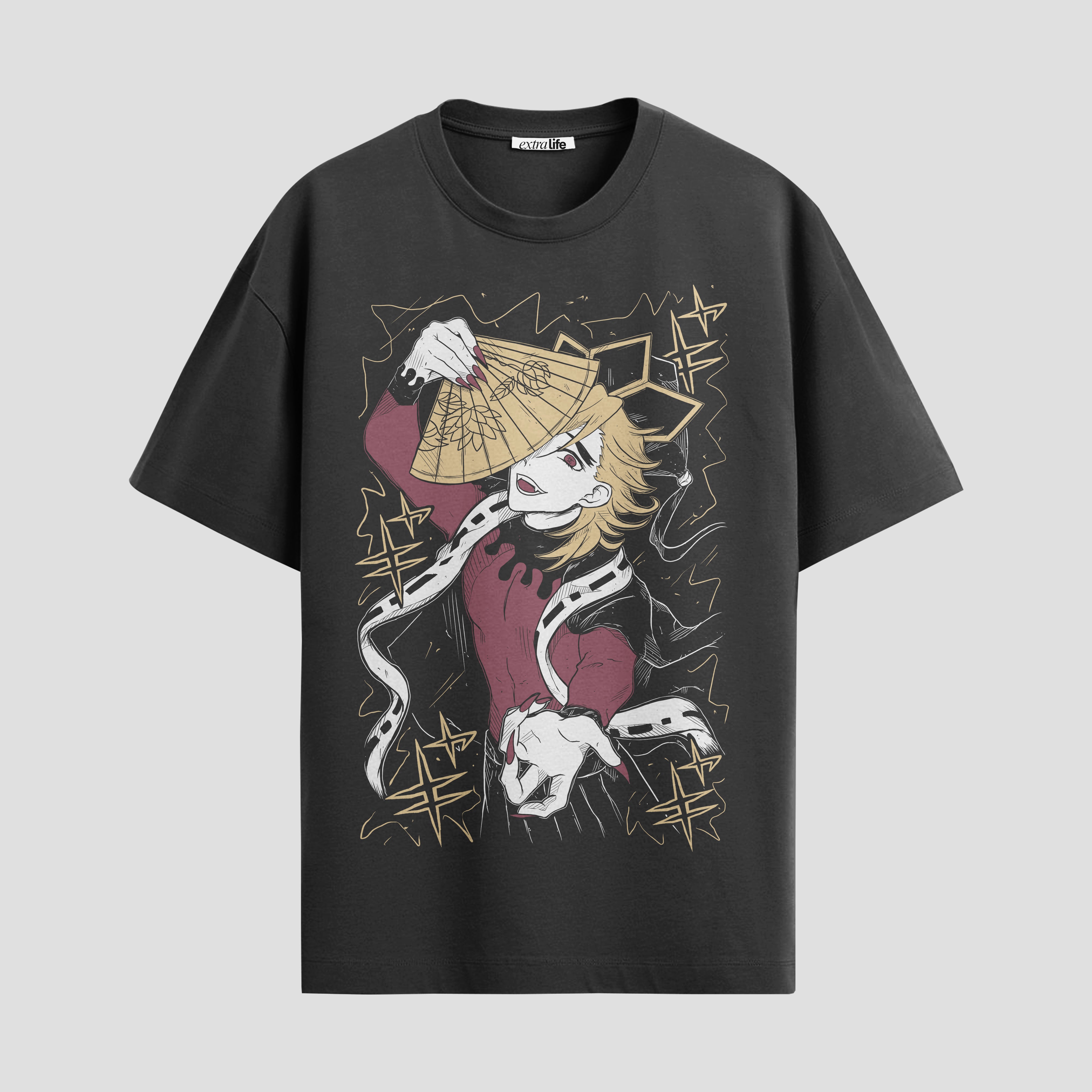 Playera urbana de anime y gaming ExtraLife MX, corte Standard Fit unisex ligero y transpirable en color Deep Black y Pure White, ropa de uso diario para gym y casual.