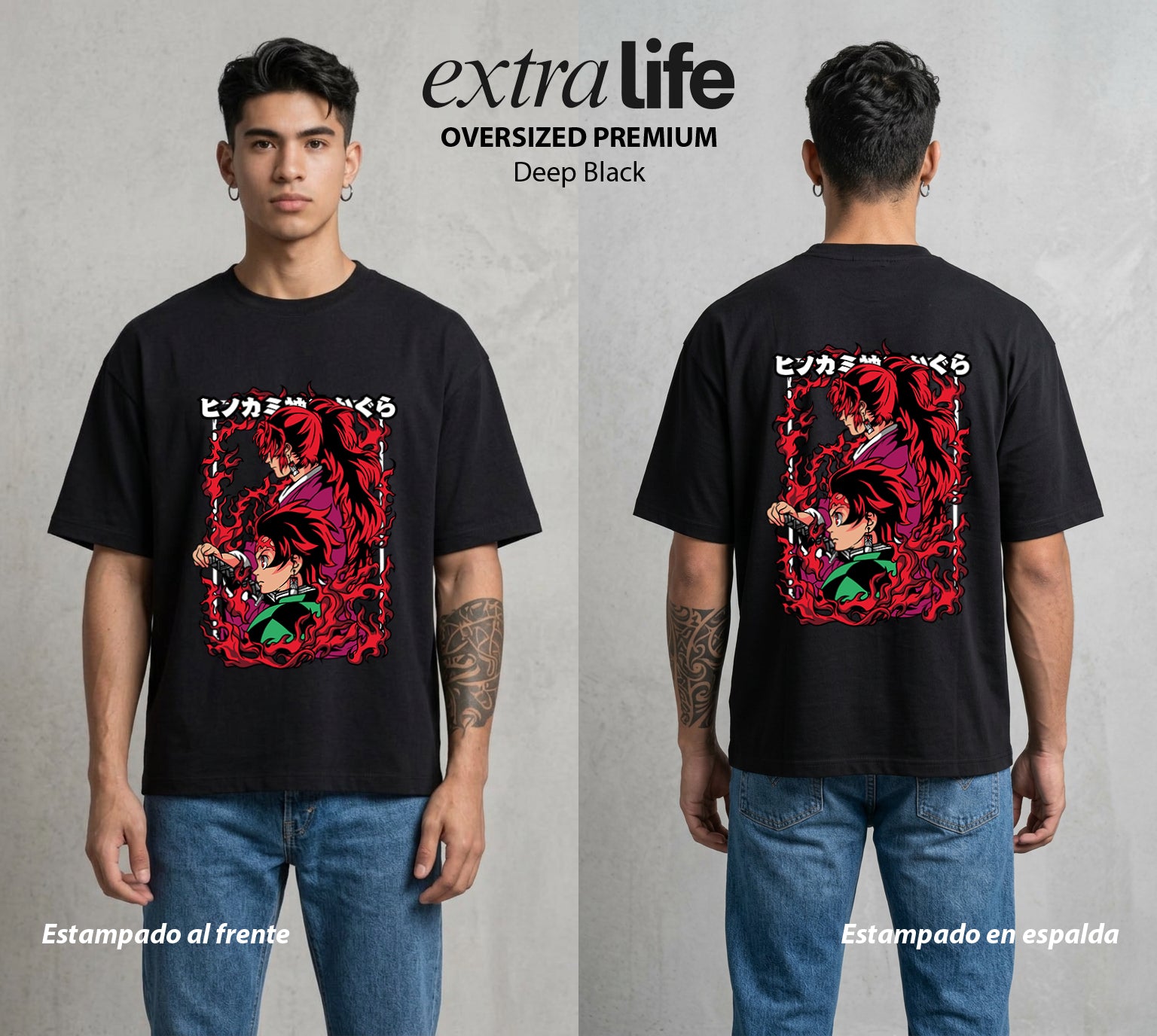 Cazadores de la Noche | El Pilar de las Llamas #01006 - Playera Oversized Premium | Deep Black - Foto en modelo