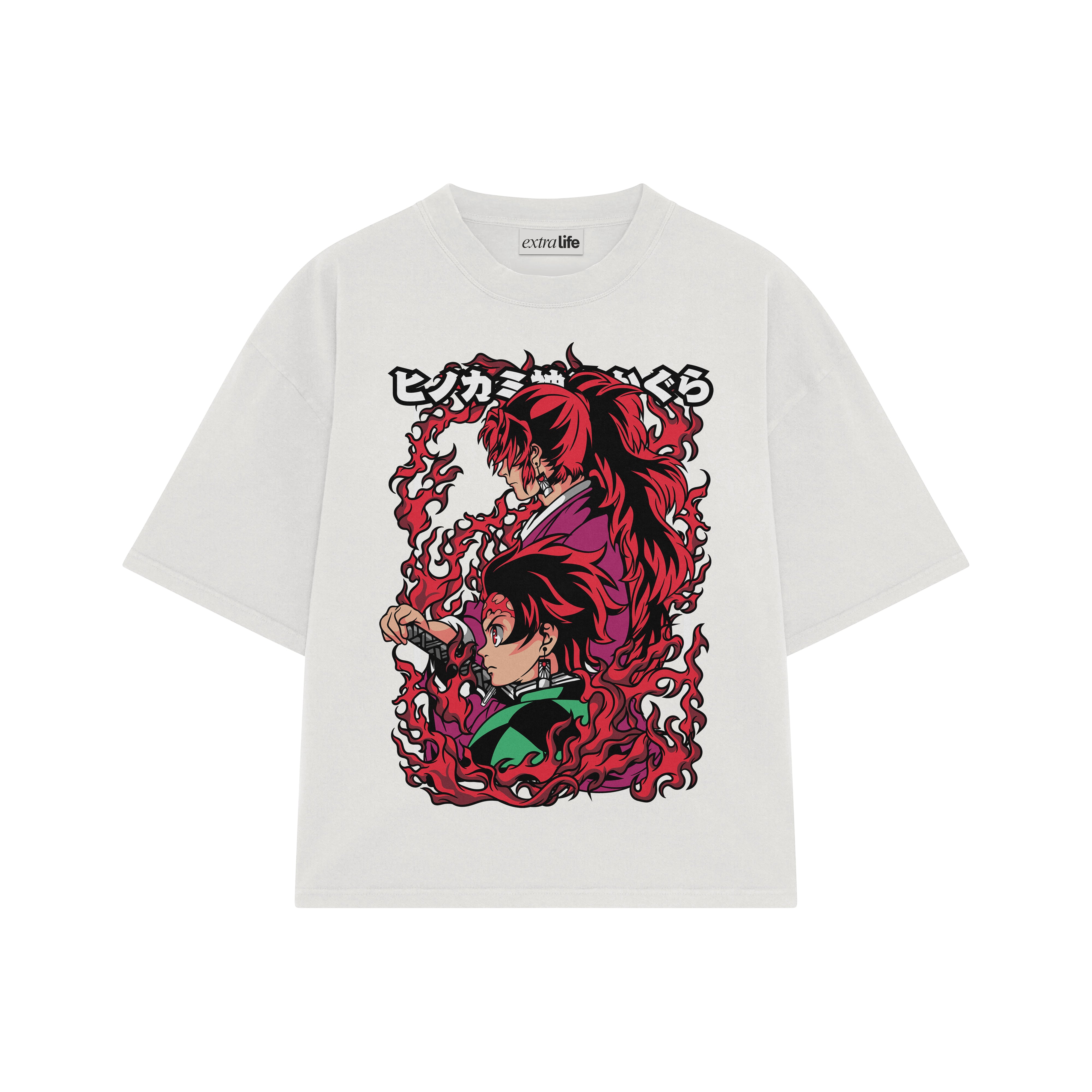 Playera streetwear premium de anime y gaming ExtraLife MX, corte boxy oversized drop shoulder heavyweight en color Deep Black y Off-White, moda urbana mexicana de culto.