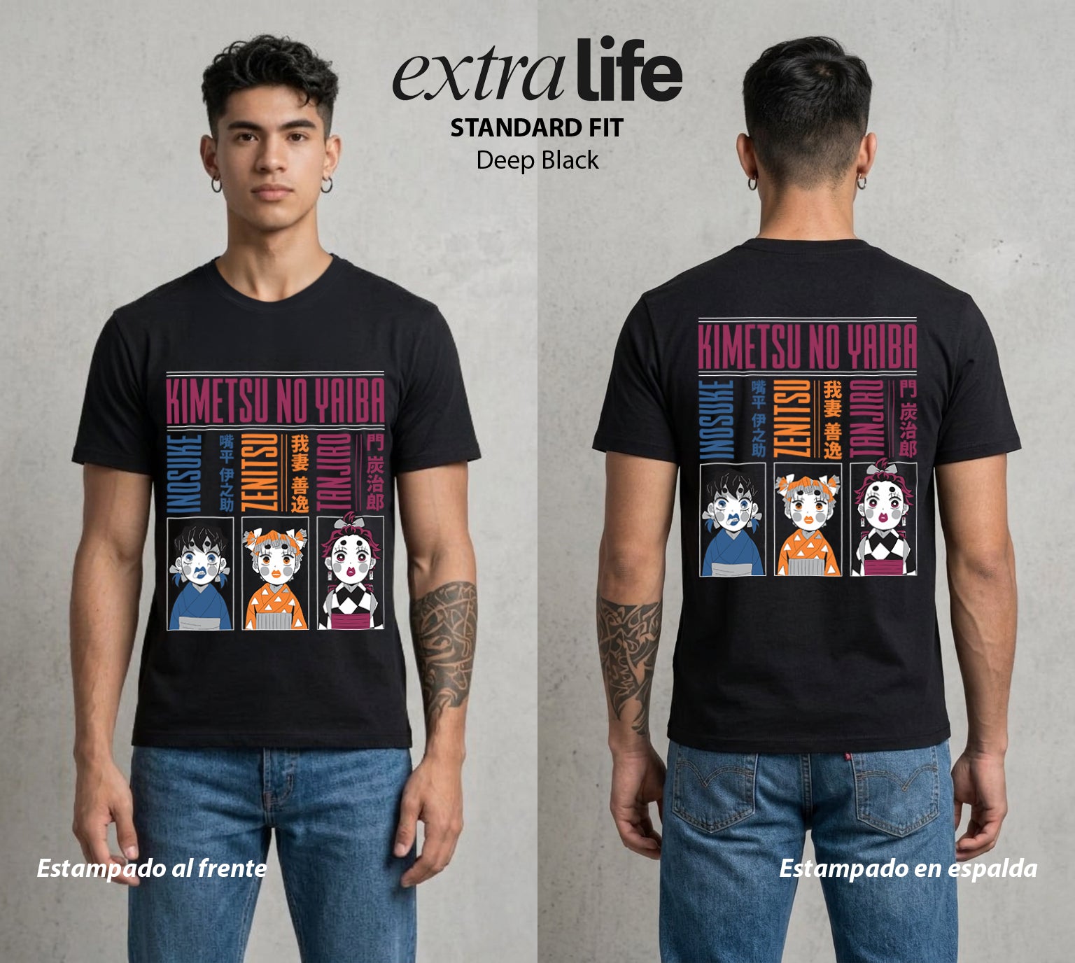 Cazadores de la Noche | Las Geishas del Demonio #01007 - Playera Standard Fit | Deep Black - Foto en modelo
