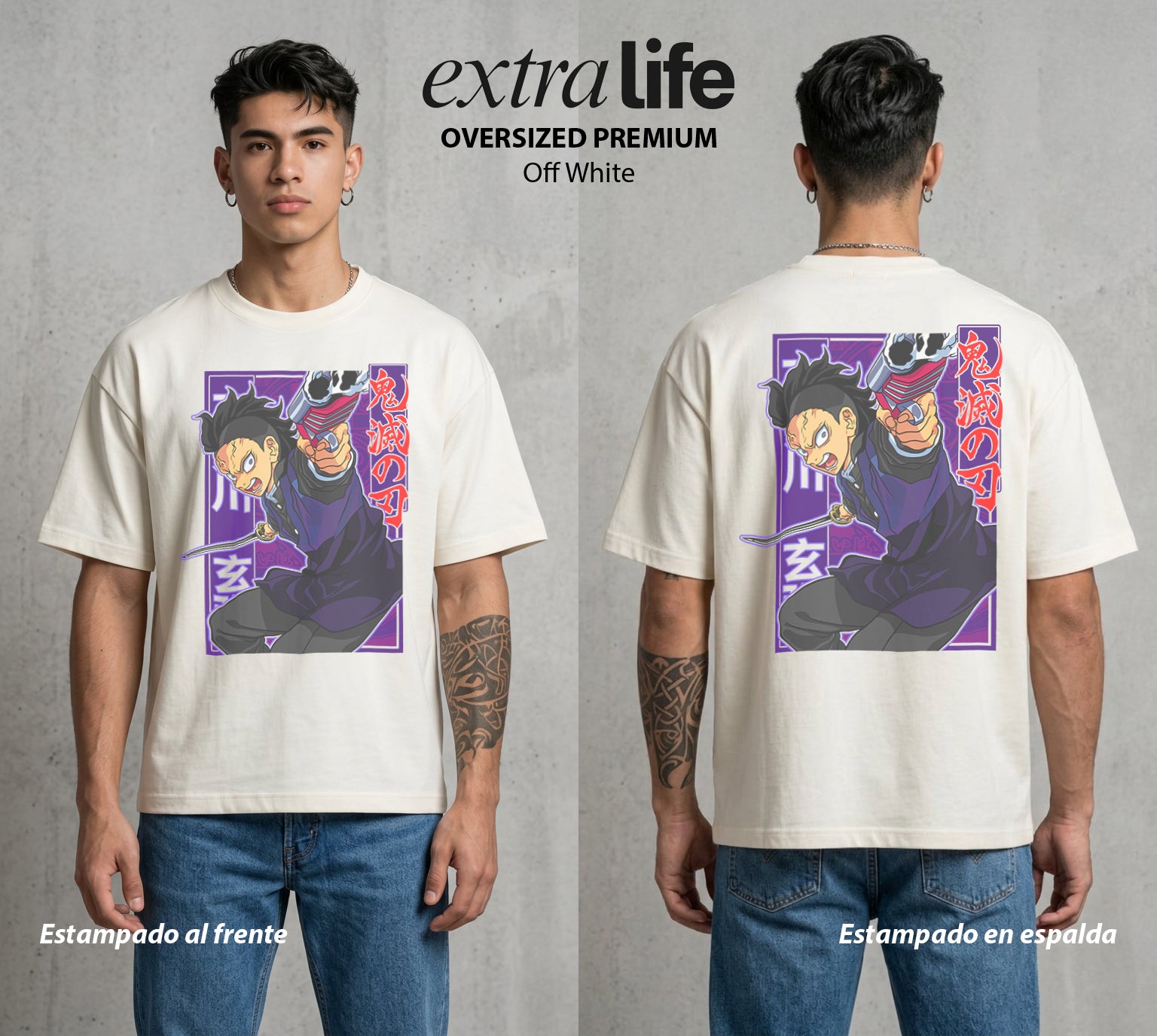 Cazadores de la Noche | La Pistola del Cazador #01008 - Playera Oversized Premium | Off White - Foto en modelo