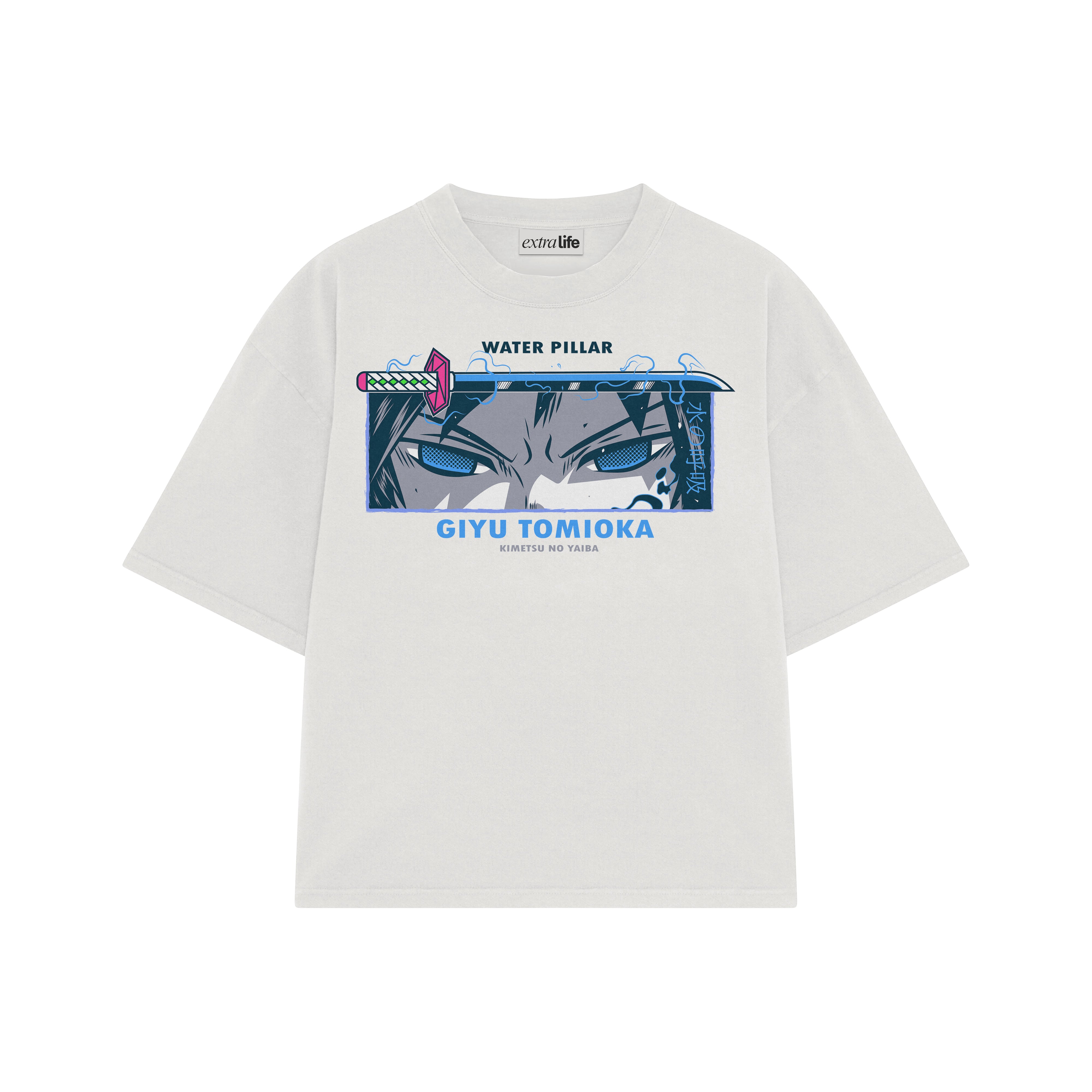Playera streetwear premium de anime y gaming ExtraLife MX, corte boxy oversized drop shoulder heavyweight en color Deep Black y Off-White, moda urbana mexicana de culto.