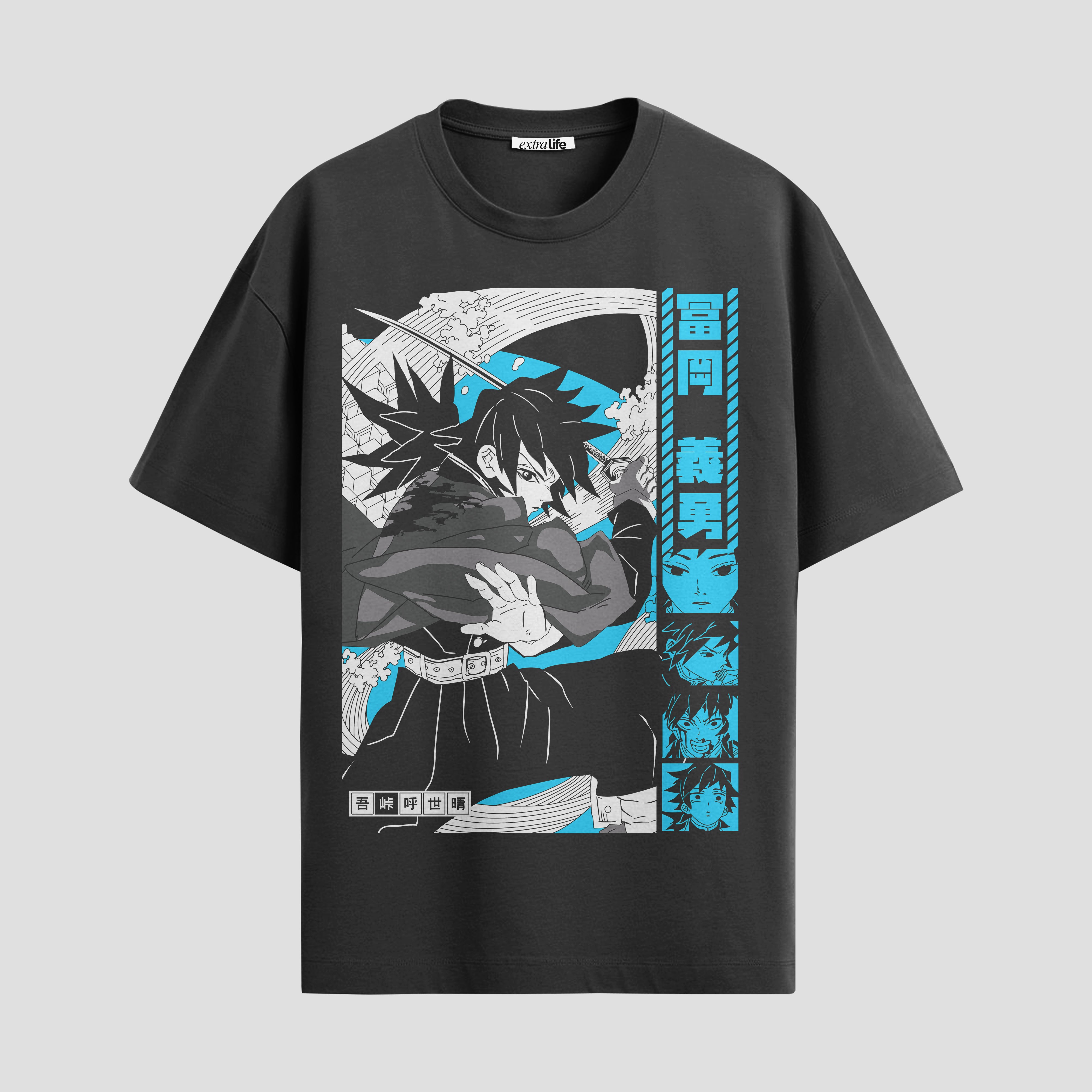 Playera urbana de anime y gaming ExtraLife MX, corte Standard Fit unisex ligero y transpirable en color Deep Black y Pure White, ropa de uso diario para gym y casual.