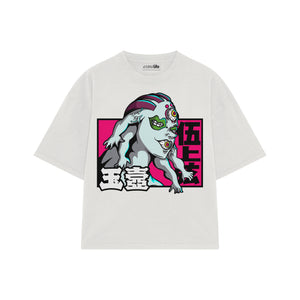Playera streetwear premium de anime y gaming ExtraLife MX, corte boxy oversized drop shoulder heavyweight en color Deep Black y Off-White, moda urbana mexicana de culto.