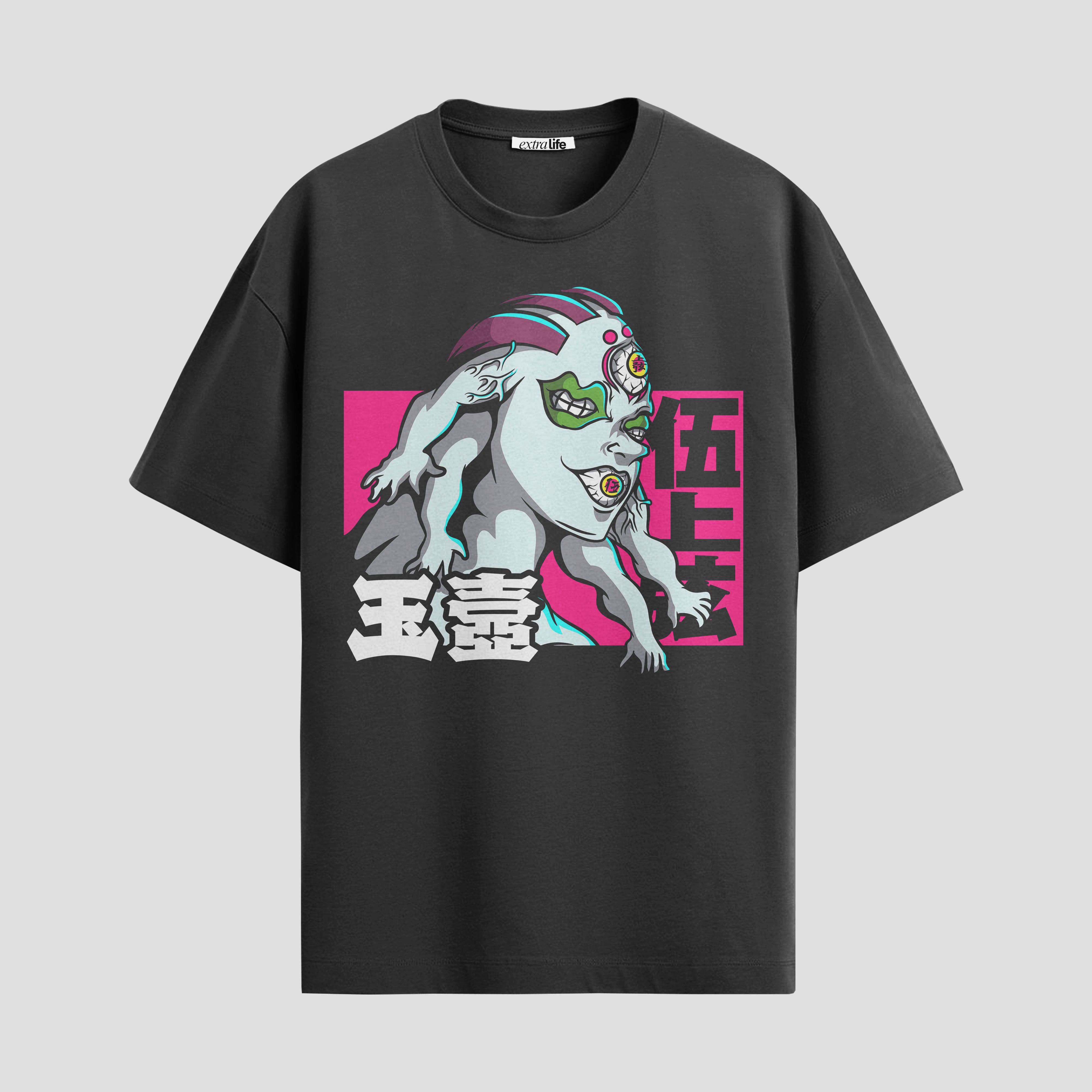 Playera urbana de anime y gaming ExtraLife MX, corte Standard Fit unisex ligero y transpirable en color Deep Black y Pure White, ropa de uso diario para gym y casual.