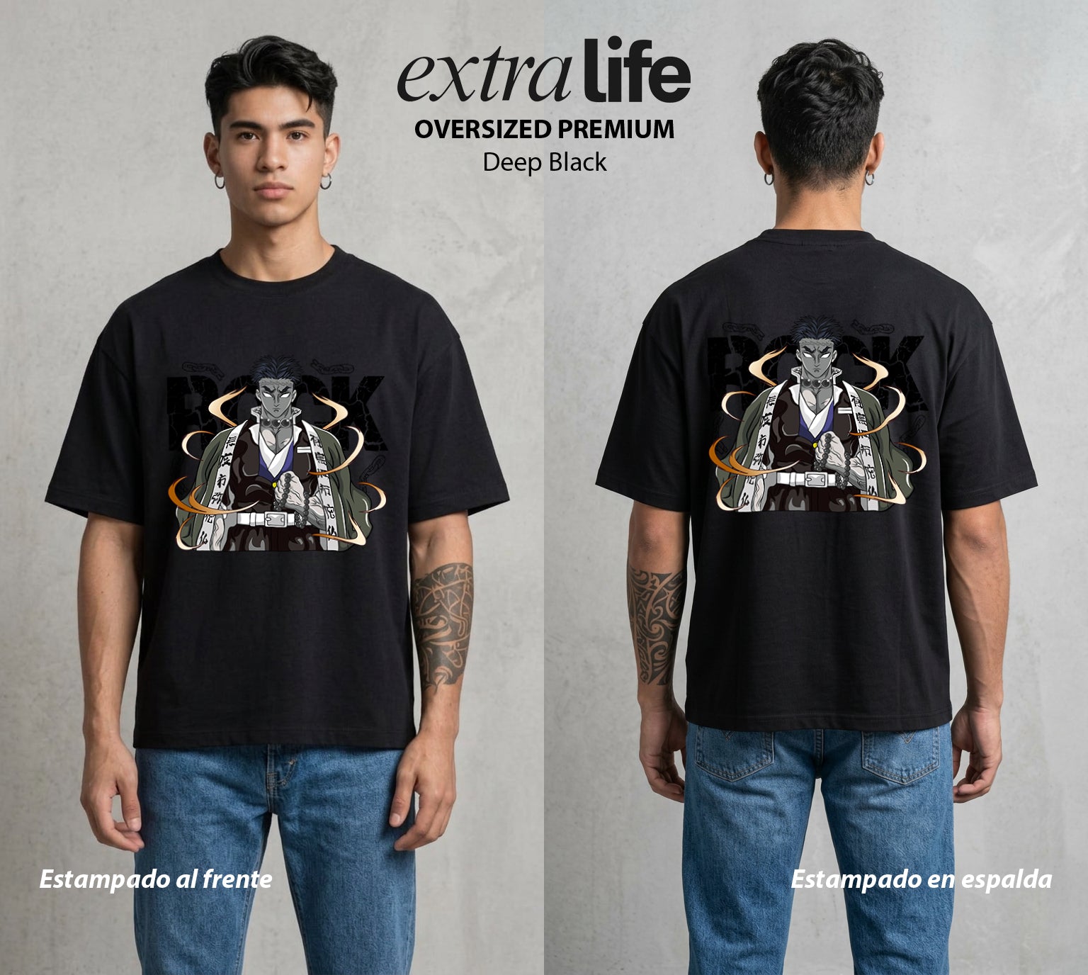 Cazadores de la Noche | Lagrimas y Poder #01019 - Playera Oversized Premium | Deep Black - Foto en modelo