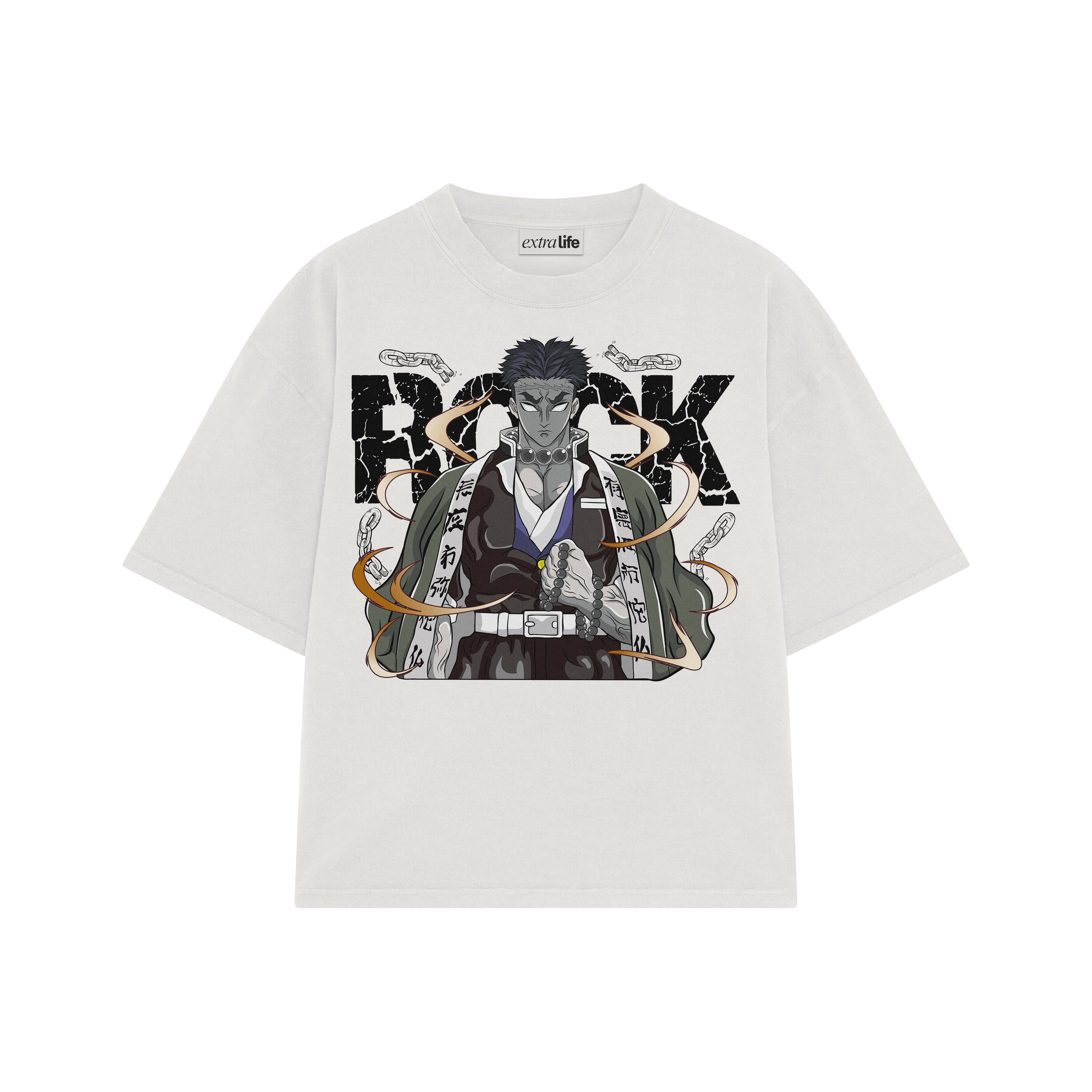 Playera streetwear premium de anime y gaming ExtraLife MX, corte boxy oversized drop shoulder heavyweight en color Deep Black y Off-White, moda urbana mexicana de culto.