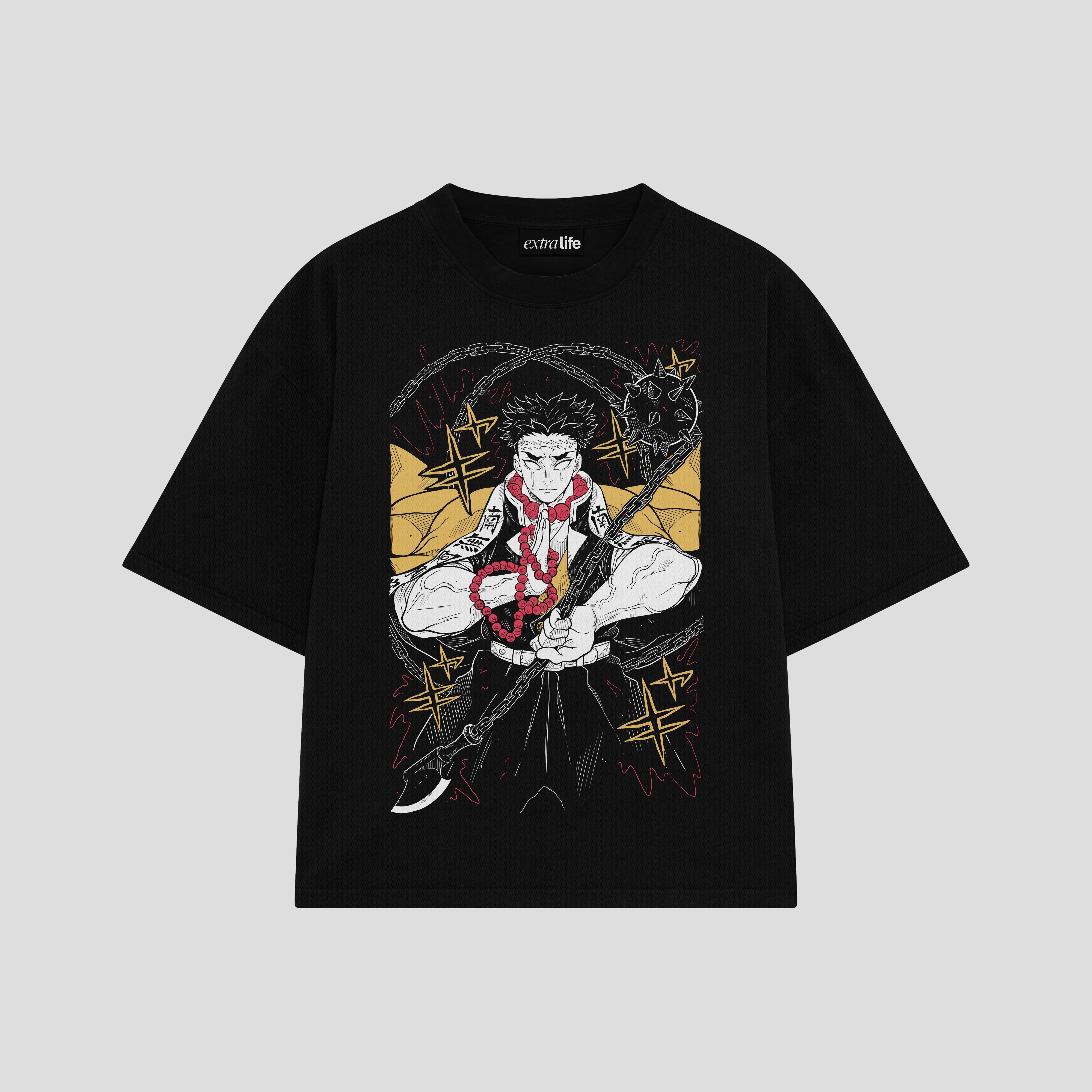 Playera streetwear premium de anime y gaming ExtraLife MX, corte boxy oversized drop shoulder heavyweight en color Deep Black y Off-White, moda urbana mexicana de culto.
