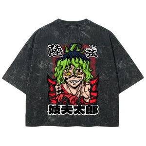 Playera streetwear premium de anime y gaming ExtraLife MX, corte boxy deluxe mineral wash heavyweight en color Acid Wash, moda urbana mexicana de culto.