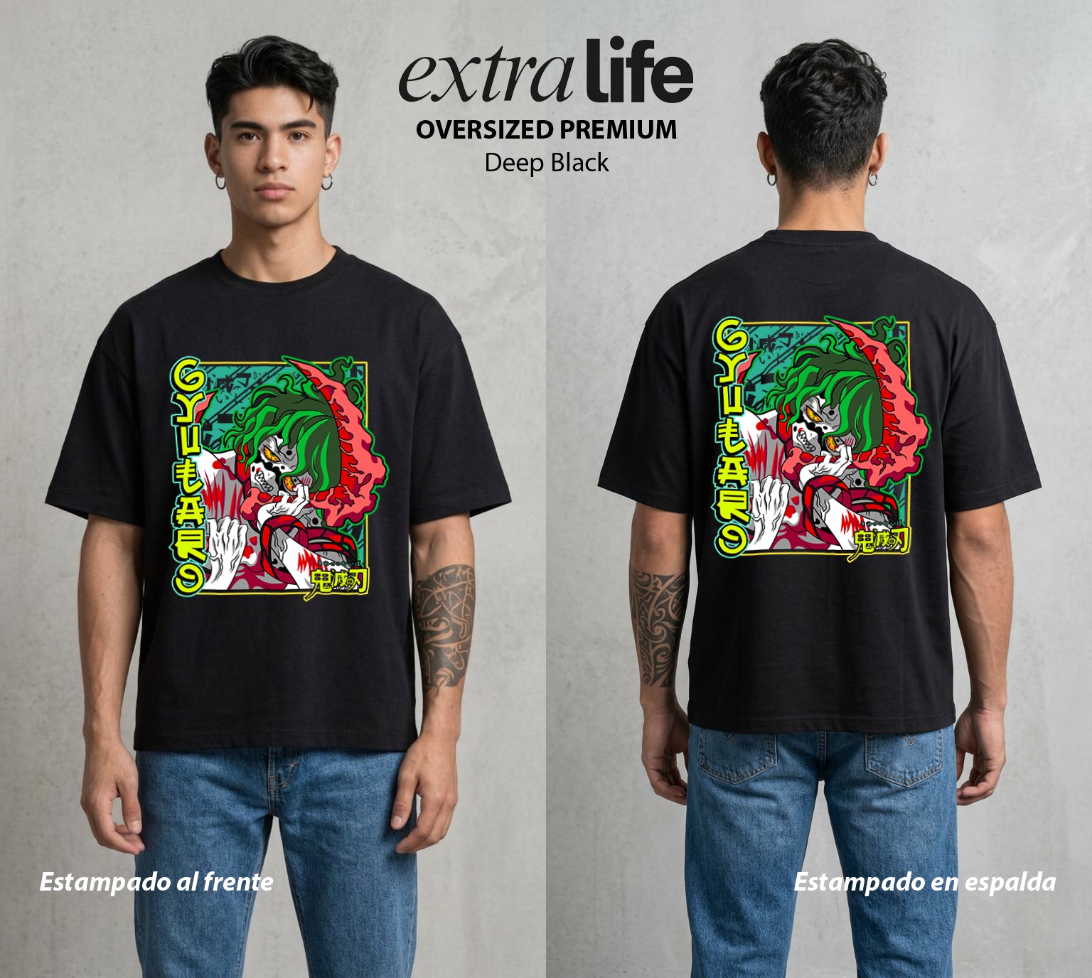 Cazadores de la Noche | Veneno y Proteccion #01023 - Playera Oversized Premium | Deep Black - Foto en modelo