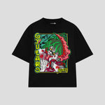 Playera streetwear premium de anime y gaming ExtraLife MX, corte boxy oversized drop shoulder heavyweight en color Deep Black y Off-White, moda urbana mexicana de culto.