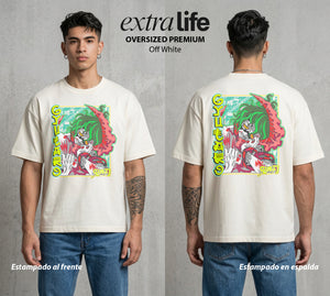 Cazadores de la Noche | Veneno y Proteccion #01023 - Playera Oversized Premium | Off White - Foto en modelo
