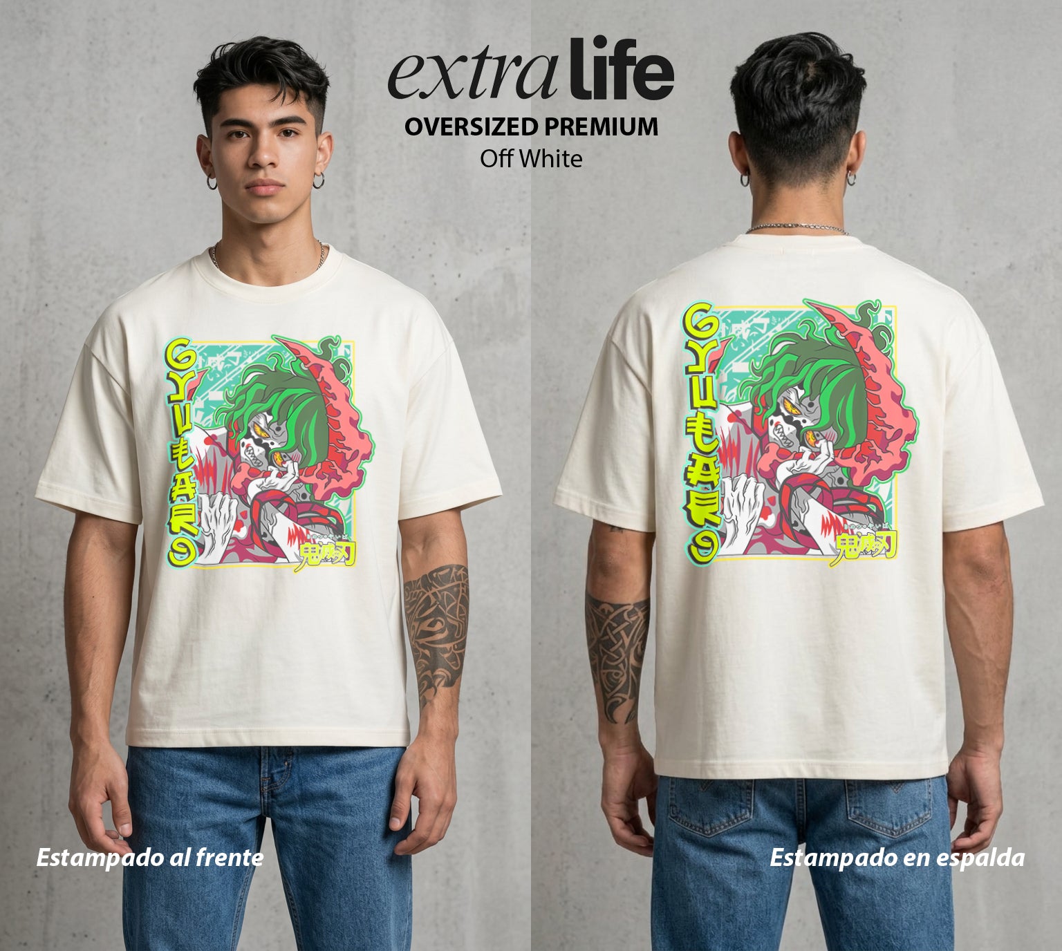 Cazadores de la Noche | Veneno y Proteccion #01023 - Playera Oversized Premium | Off White - Foto en modelo