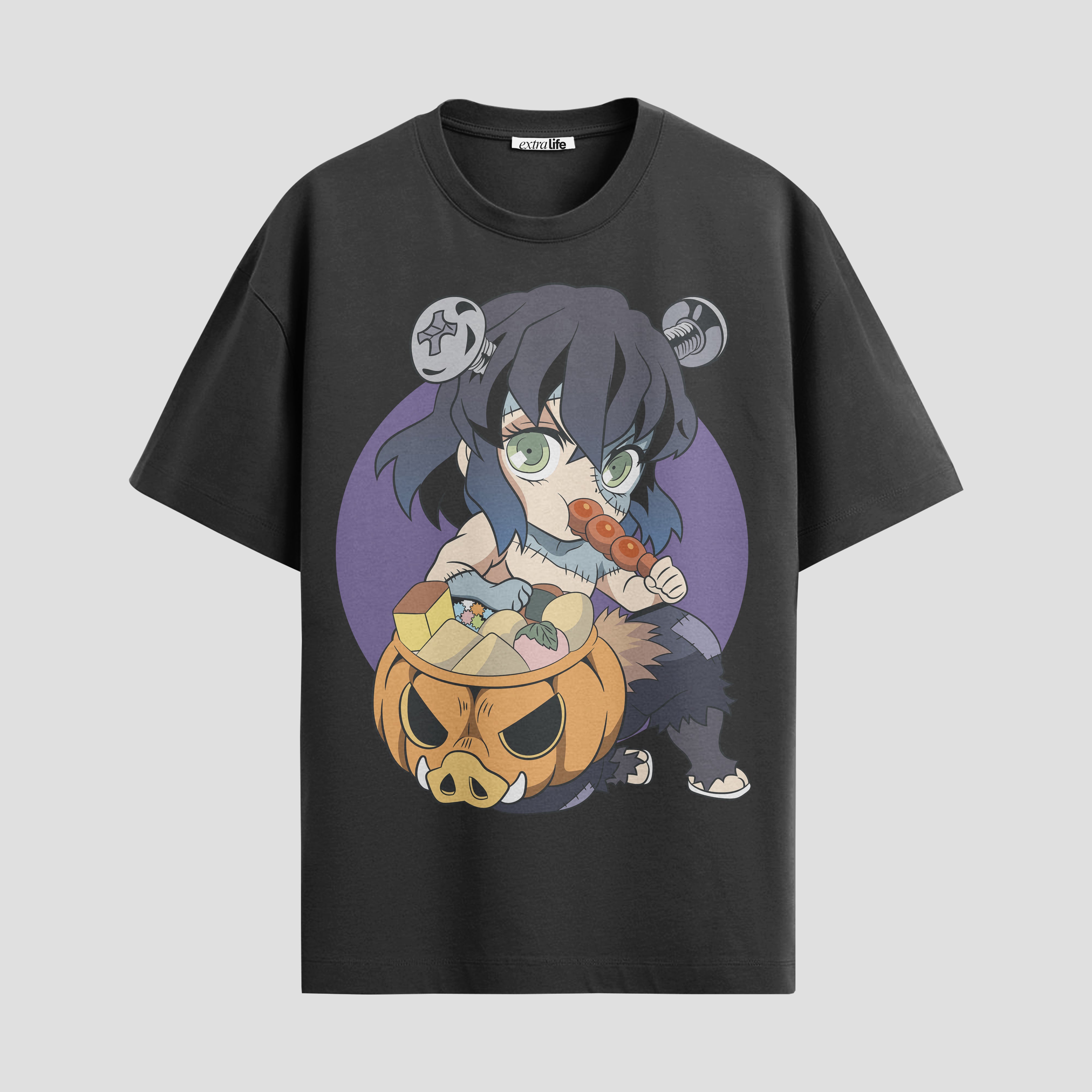 Playera urbana de anime y gaming ExtraLife MX, corte Standard Fit unisex ligero y transpirable en color Deep Black y Pure White, ropa de uso diario para gym y casual.