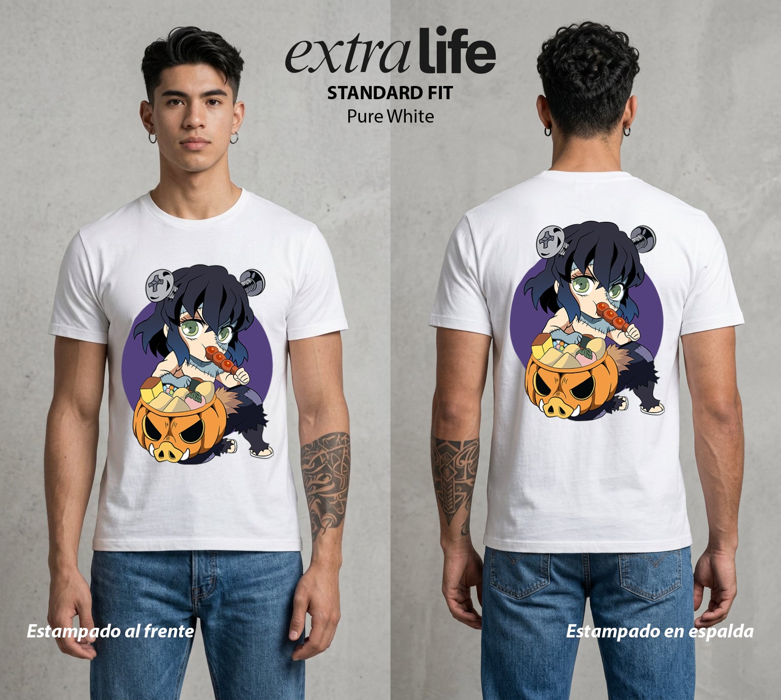 Cazadores de la Noche | El Jabalí del Monte en Halloween #01027 - Playera Standard Fit | Pure White - Foto en modelo