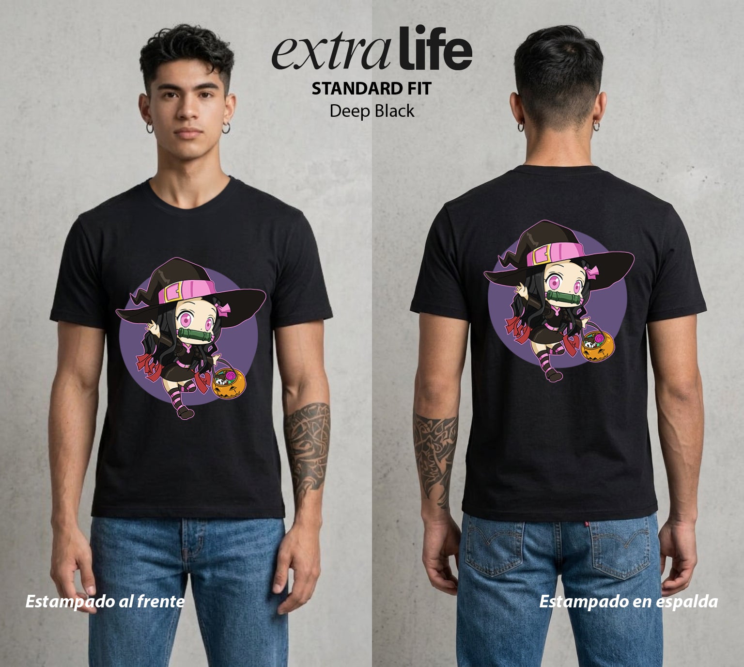 Cazadores de la Noche | La Hermana de Bambu en Halloween #01028 - Playera Standard Fit | Deep Black - Foto en modelo