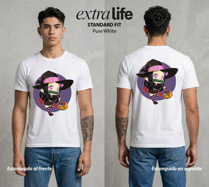 Cazadores de la Noche | La Hermana de Bambu en Halloween #01028 - Playera Standard Fit | Pure White - Foto en modelo