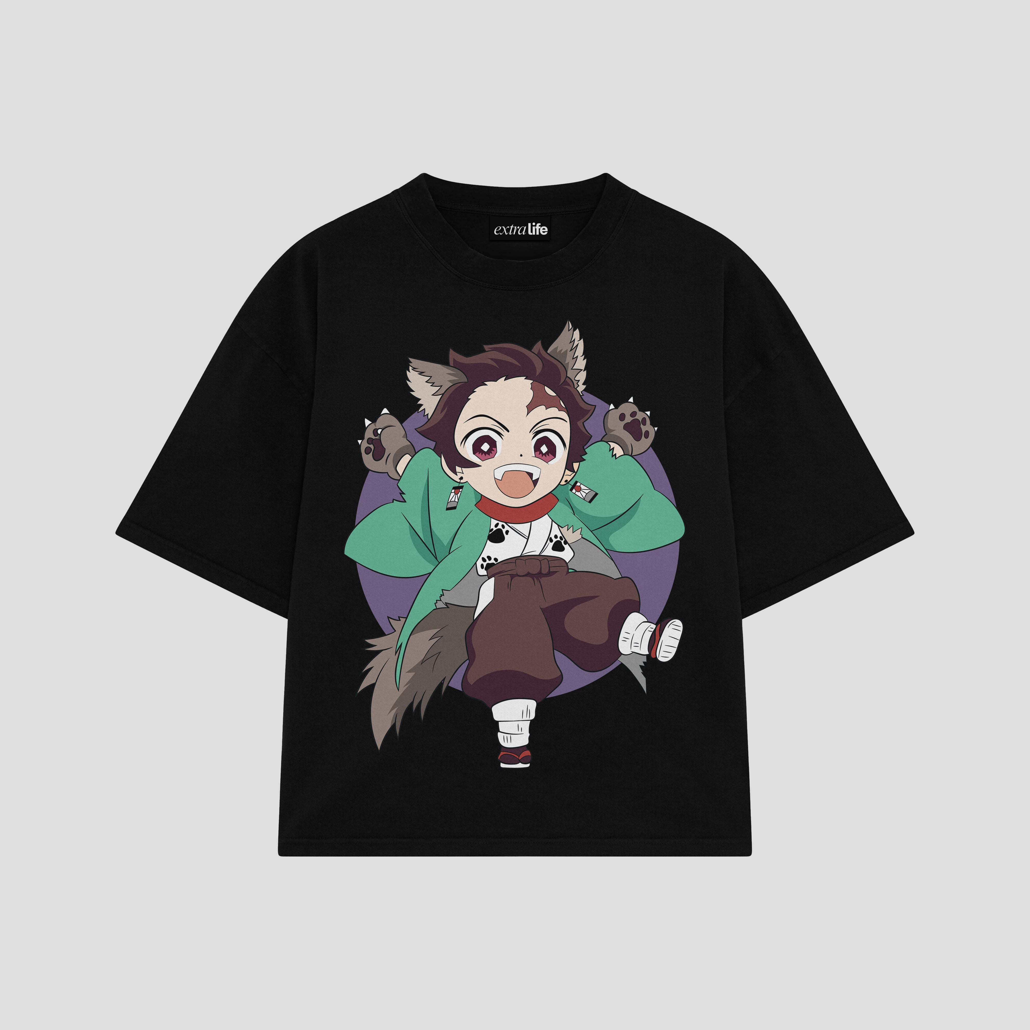 Playera streetwear premium de anime y gaming ExtraLife MX, corte boxy oversized drop shoulder heavyweight en color Deep Black y Off-White, moda urbana mexicana de culto.