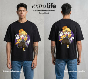 Cazadores de la Noche | El Rayo del Miedo en Halloween #01030 - Playera Oversized Premium | Deep Black - Foto en modelo