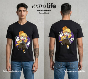 Cazadores de la Noche | El Rayo del Miedo en Halloween #01030 - Playera Standard Fit | Deep Black - Foto en modelo