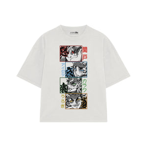 Playera streetwear premium de anime y gaming ExtraLife MX, corte boxy oversized drop shoulder heavyweight en color Deep Black y Off-White, moda urbana mexicana de culto.