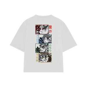 Playera streetwear premium de anime y gaming ExtraLife MX, corte boxy oversized drop shoulder heavyweight en color Deep Black y Off-White, moda urbana mexicana de culto.