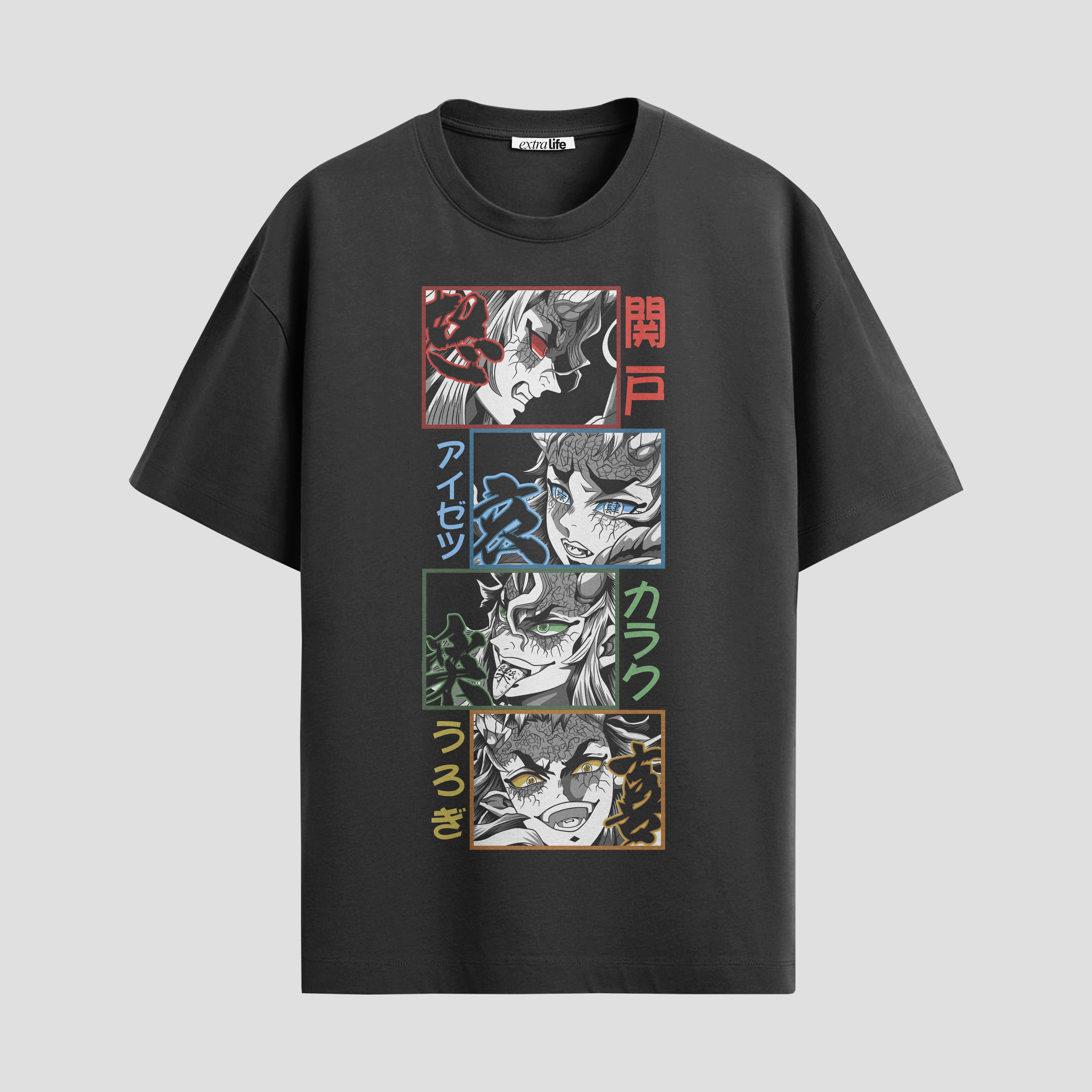 Playera urbana de anime y gaming ExtraLife MX, corte Standard Fit unisex ligero y transpirable en color Deep Black y Pure White, ropa de uso diario para gym y casual.