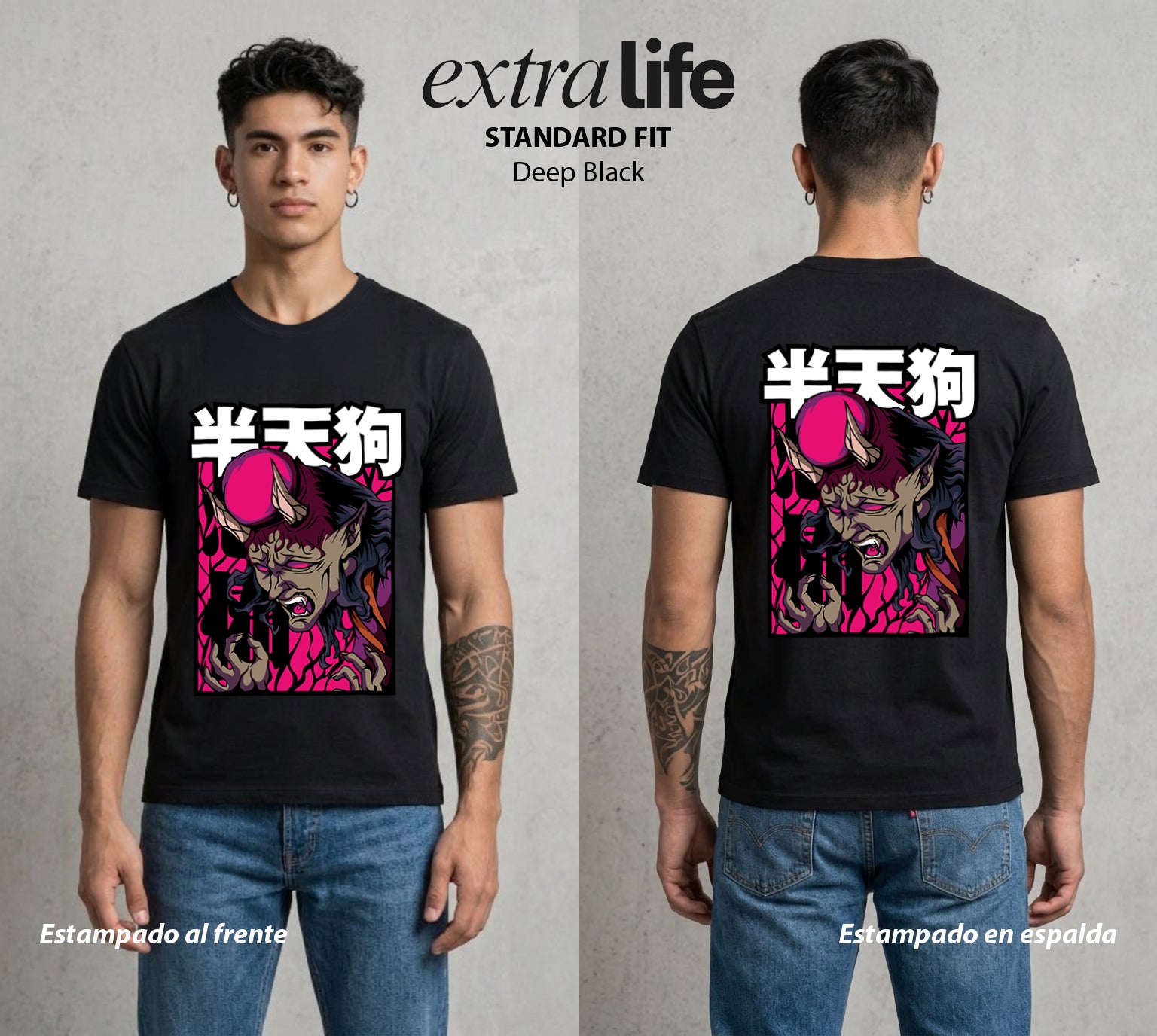 Cazadores de la Noche | El Miedo Hecho Demonio #01033 - Playera Standard Fit | Deep Black - Foto en modelo