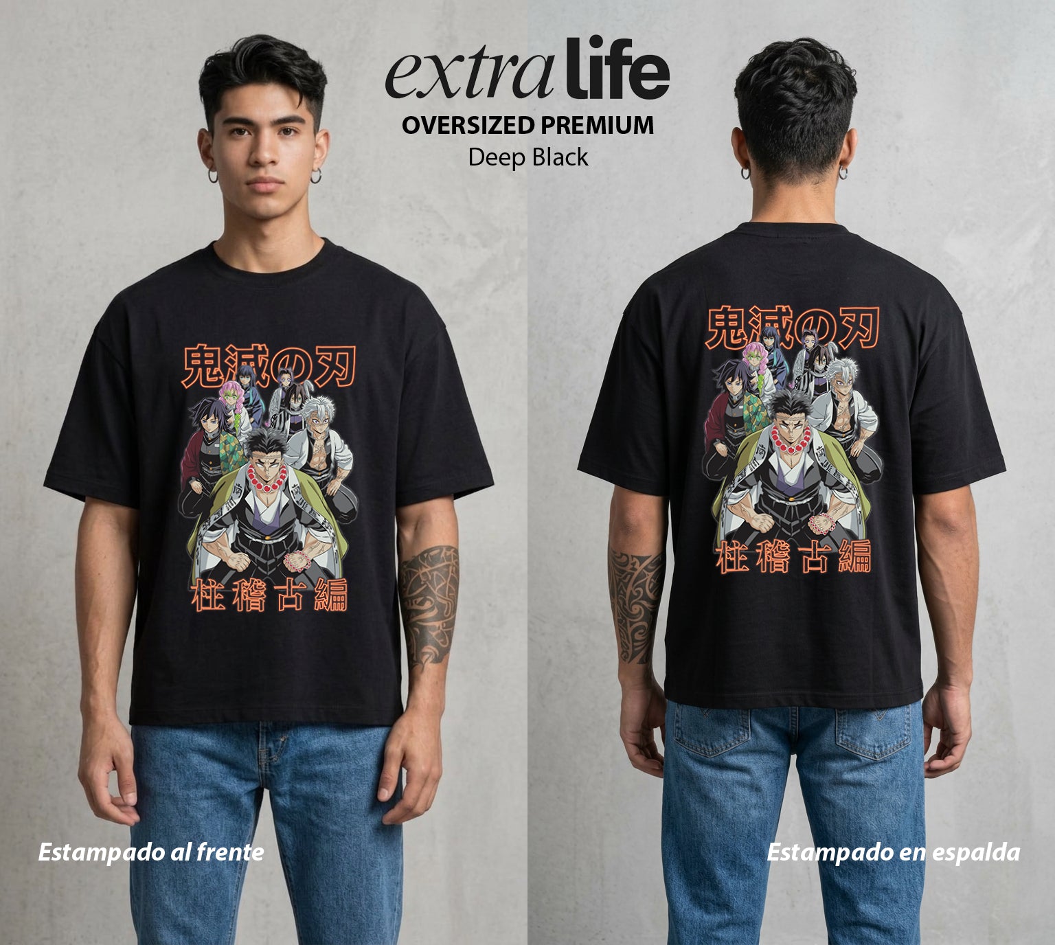 Cazadores de la Noche | Demon Slayer Hashiras #01036 - Playera Oversized Premium | Deep Black - Foto en modelo