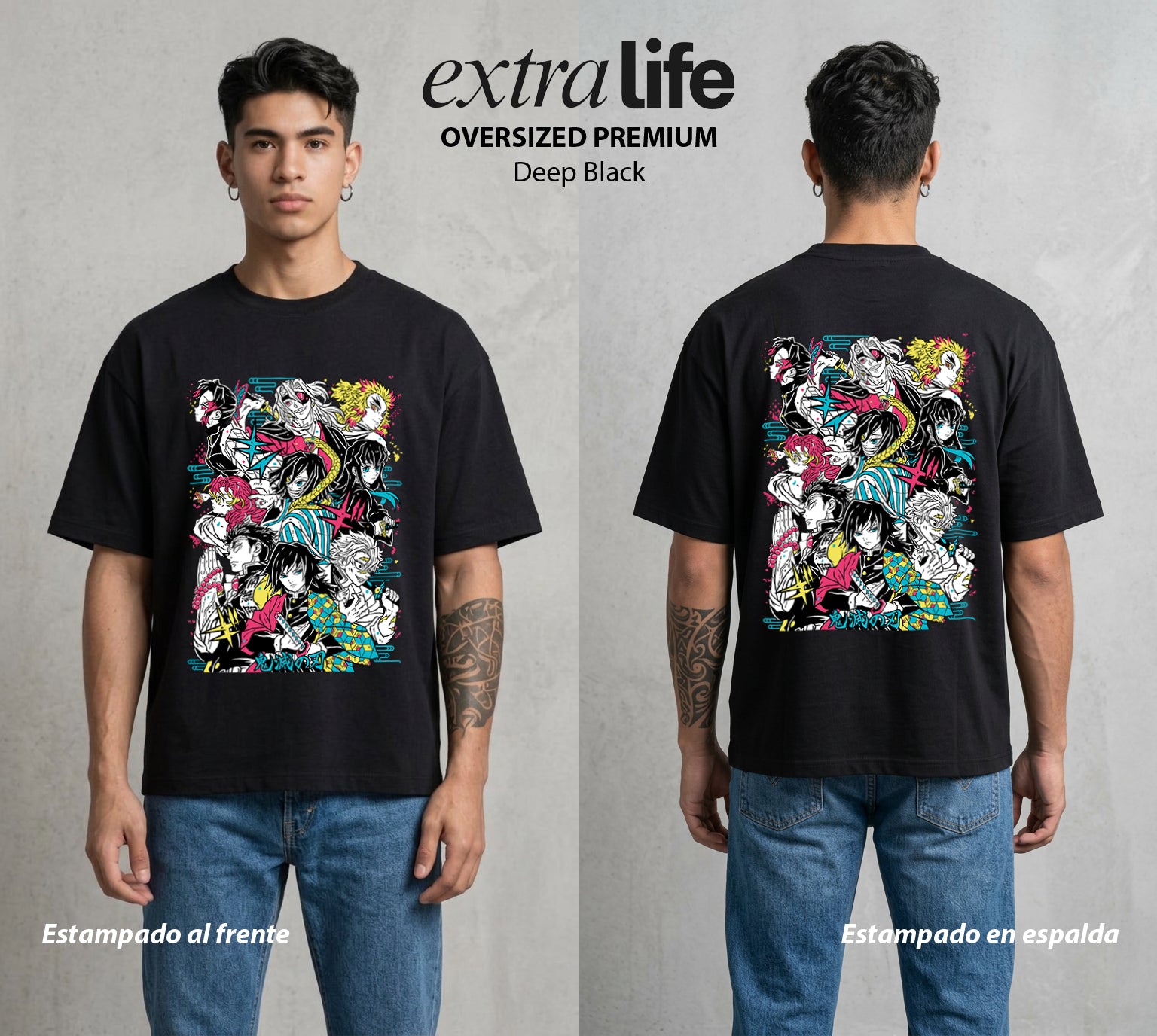 Cazadores de la Noche | Demon Slayer Hashiras #01038 - Playera Oversized Premium | Deep Black - Foto en modelo