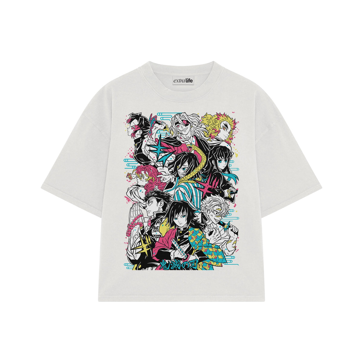 Playera streetwear premium de anime y gaming ExtraLife MX, corte oversized drop shoulder ligero y fresco en color Deep Black y Off-White, moda urbana mexicana de culto.