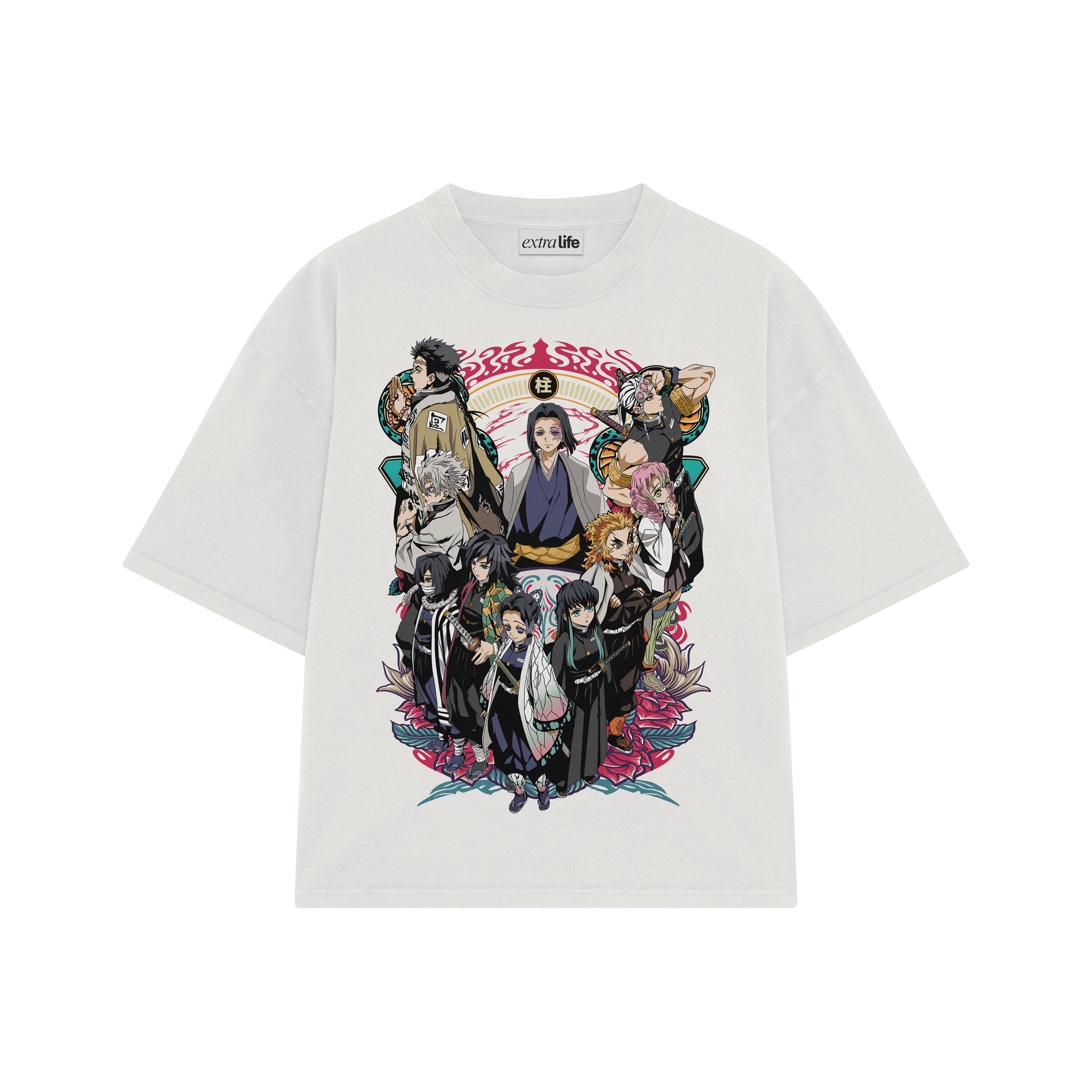 Playera streetwear premium de anime y gaming ExtraLife MX, corte boxy oversized drop shoulder heavyweight en color Deep Black y Off-White, moda urbana mexicana de culto.