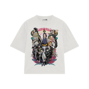 Playera streetwear premium de anime y gaming ExtraLife MX, corte boxy oversized drop shoulder heavyweight en color Deep Black y Off-White, moda urbana mexicana de culto.