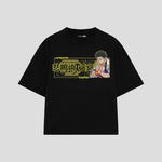 Playera streetwear premium de anime y gaming ExtraLife MX, corte boxy oversized drop shoulder heavyweight en color Deep Black y Off-White, moda urbana mexicana de culto.