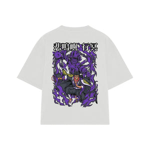 Playera streetwear premium de anime y gaming ExtraLife MX, corte boxy oversized drop shoulder heavyweight en color Deep Black y Off-White, moda urbana mexicana de culto.