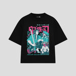 Playera streetwear premium de anime y gaming ExtraLife MX, corte boxy oversized drop shoulder heavyweight en color Deep Black y Off-White, moda urbana mexicana de culto.