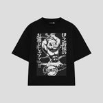 Playera streetwear premium de anime y gaming ExtraLife MX, corte boxy oversized drop shoulder heavyweight en color Deep Black y Off-White, moda urbana mexicana de culto.