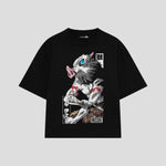 Playera streetwear premium de anime y gaming ExtraLife MX, corte boxy oversized drop shoulder heavyweight en color Deep Black y Off-White, moda urbana mexicana de culto.