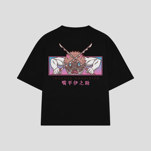 Playera streetwear premium de anime y gaming ExtraLife MX, corte boxy oversized drop shoulder heavyweight en color Deep Black y Off-White, moda urbana mexicana de culto.