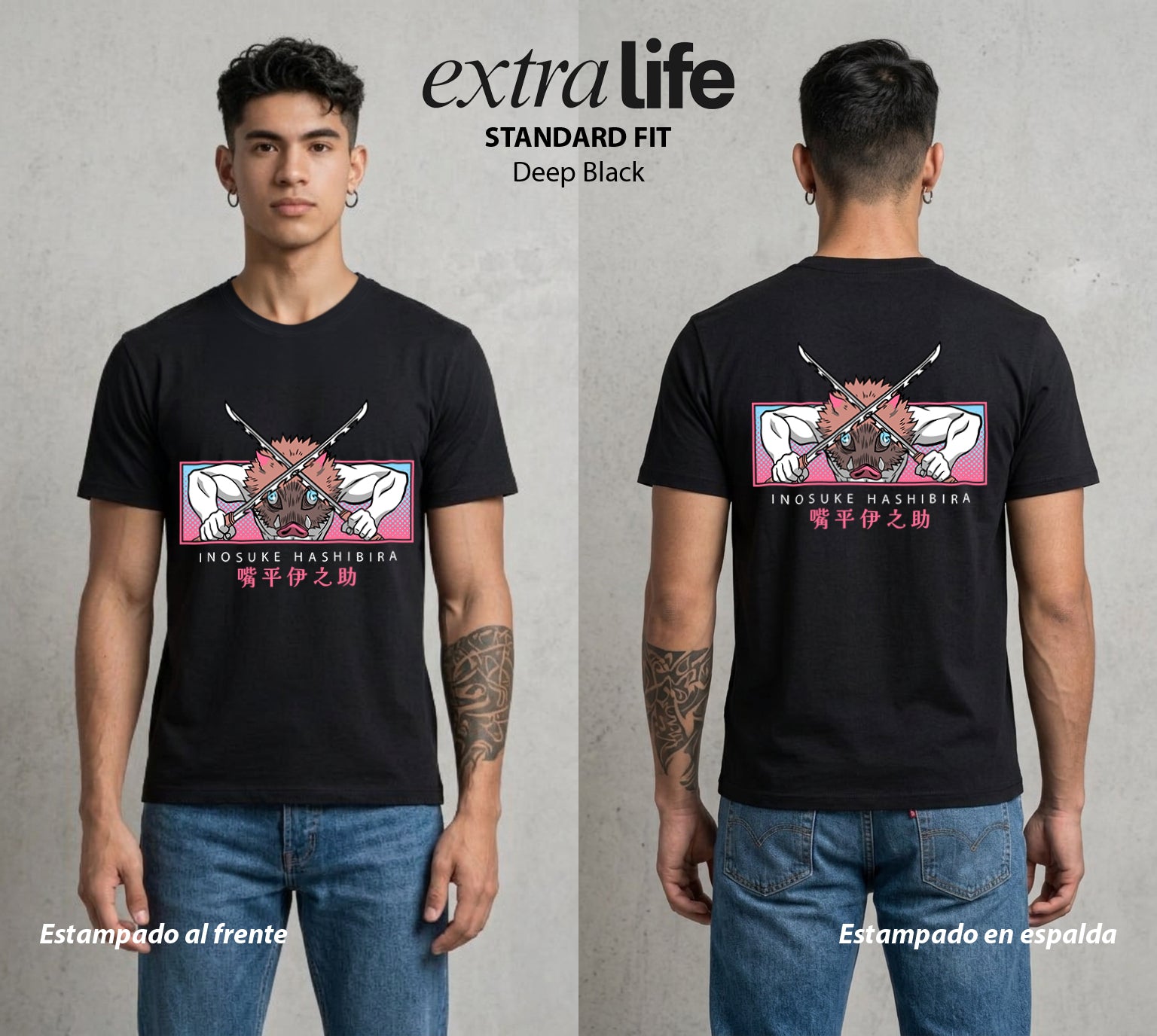 Cazadores de la Noche | El Feral del Equipo #01049 - Playera Standard Fit | Deep Black - Foto en modelo