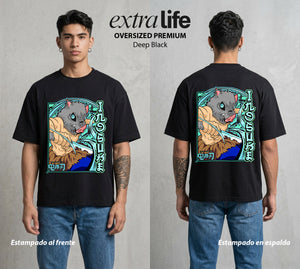 Cazadores de la Noche | Mascara de Jabali #01051 - Playera Oversized Premium | Deep Black - Foto en modelo