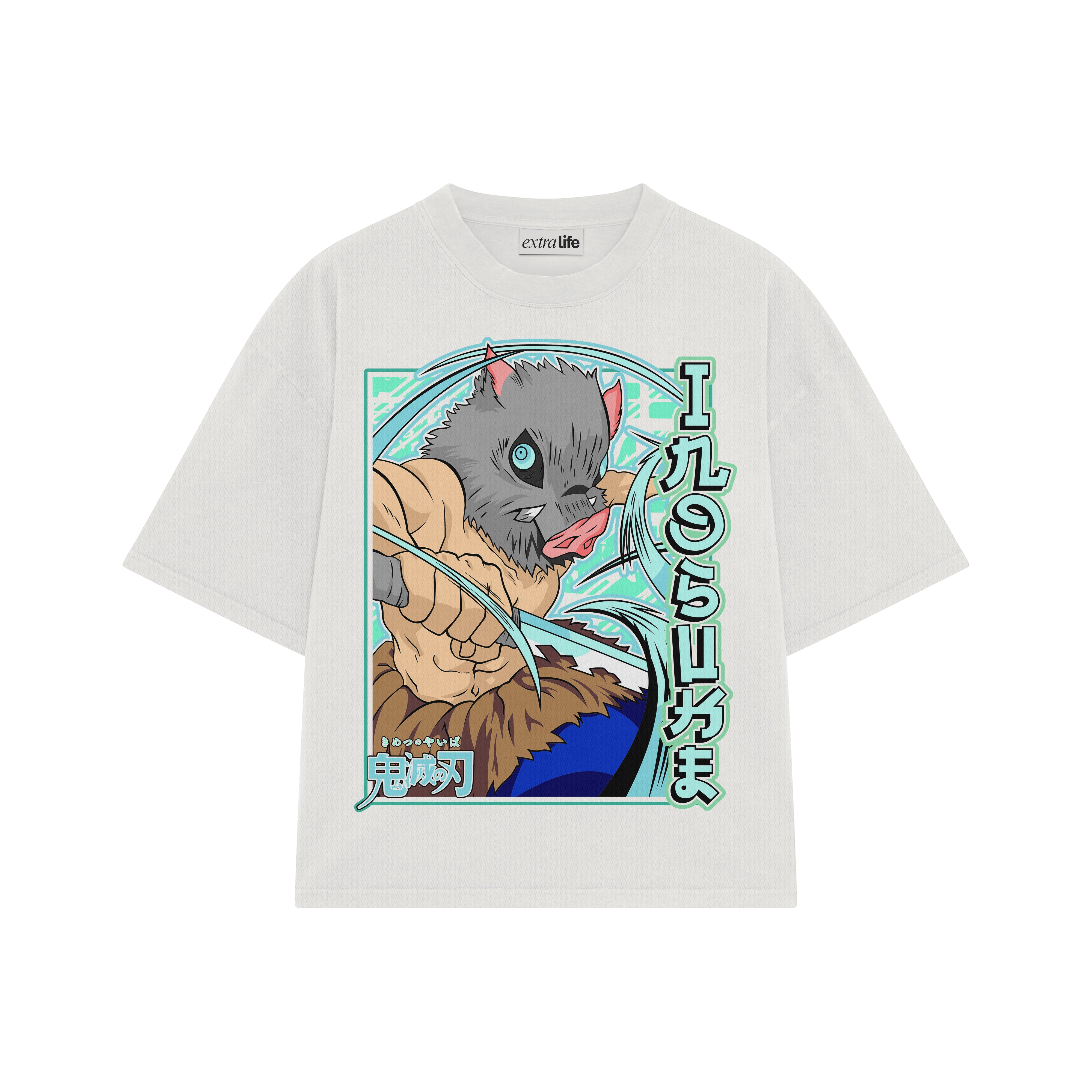 Playera streetwear premium de anime y gaming ExtraLife MX, corte boxy oversized drop shoulder heavyweight en color Deep Black y Off-White, moda urbana mexicana de culto.