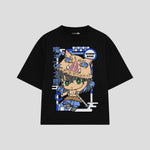 Playera streetwear premium de anime y gaming ExtraLife MX, corte boxy oversized drop shoulder heavyweight en color Deep Black y Off-White, moda urbana mexicana de culto.