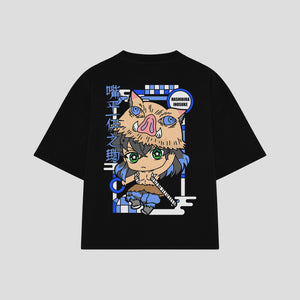 Playera streetwear premium de anime y gaming ExtraLife MX, corte boxy oversized drop shoulder heavyweight en color Deep Black y Off-White, moda urbana mexicana de culto.