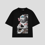 Playera streetwear premium de anime y gaming ExtraLife MX, corte boxy oversized drop shoulder heavyweight en color Deep Black y Off-White, moda urbana mexicana de culto.